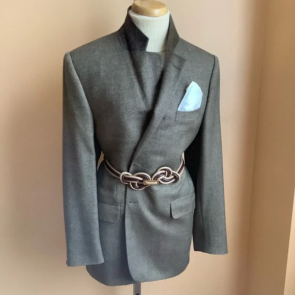 VINTAGE Neutral Italian Cashmere Tweed Oversized Blazer - Picture 2 of 16
